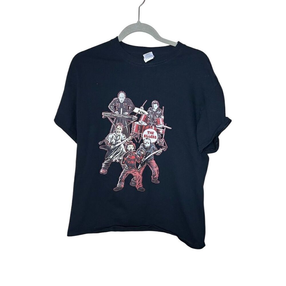 Holiday Horror Movie Villains Graphic T-Shirt Black Size M